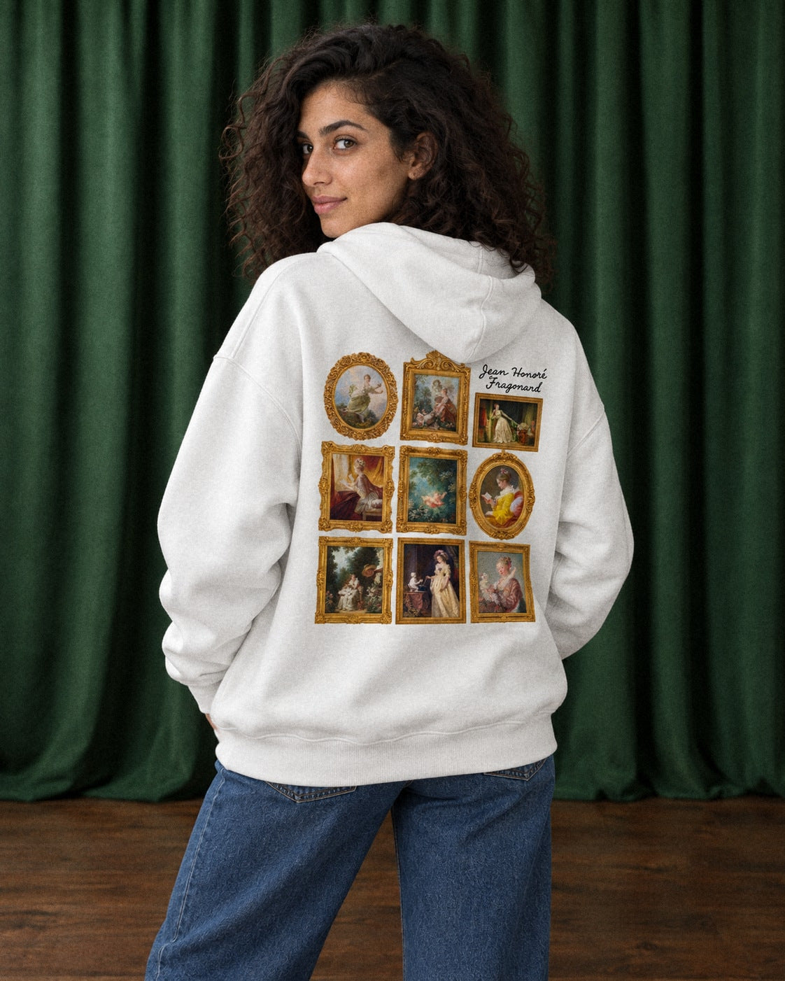 Fragonard Framed Paintings Hoodie - Back Print Model Shot | My Turtle